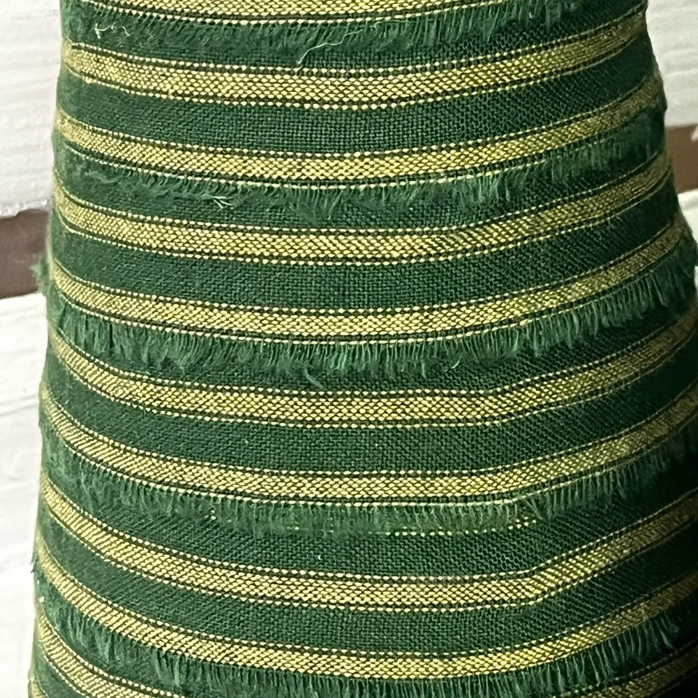 3 large Green Striped homespun fabric Cone Christmas Trees holiday farmhouse